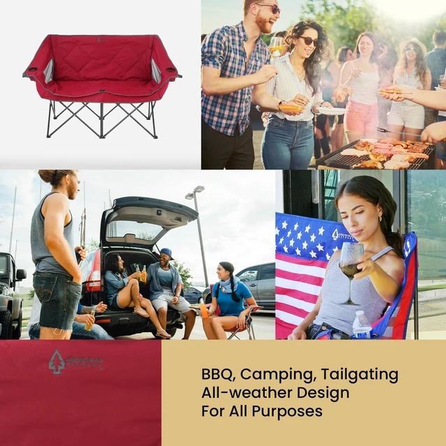 Alt view image 7 of 7 - Portable Folding Double Duo Camping Chair Loveseat w/ 2 Cup & Wine Glass Holder, Carrying Bag, Supports up to 500lbs