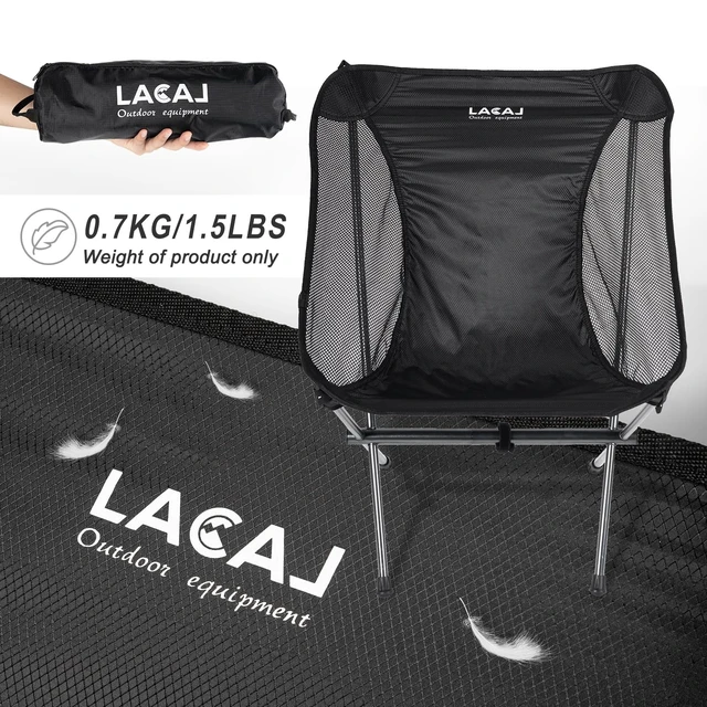 Alt view image 2 of 7 - Ultra-Light Folding Camping Chair, All-Aluminum Frame, Surper Breathable Fabric, Easy to Carry, Compact Storage Size (2, Black)