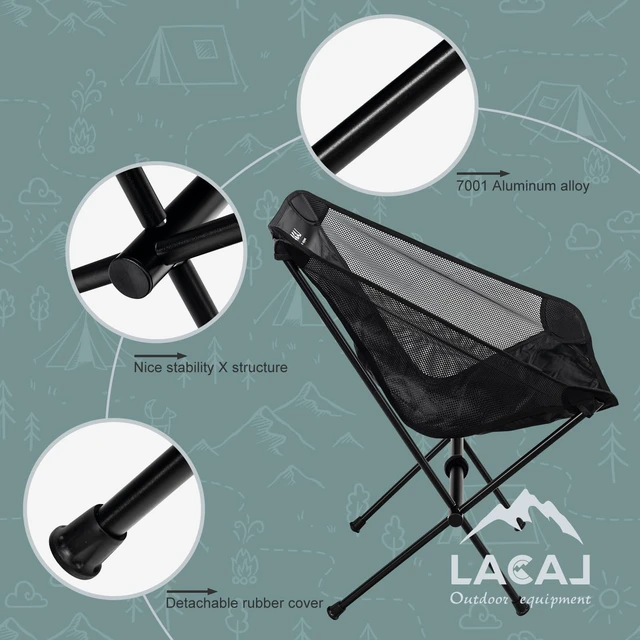 Alt view image 3 of 7 - Ultra-Light Folding Camping Chair, All-Aluminum Frame, Surper Breathable Fabric, Easy to Carry, Compact Storage Size (2, Black)