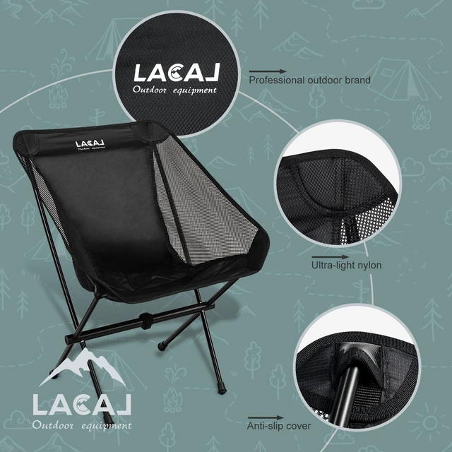 Alt view image 4 of 7 - Ultra-Light Folding Camping Chair, All-Aluminum Frame, Surper Breathable Fabric, Easy to Carry, Compact Storage Size (2, Black)