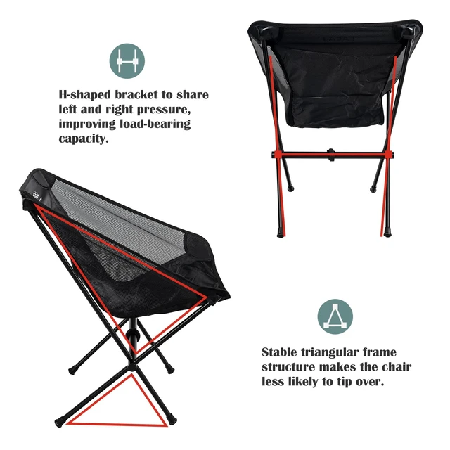 Alt view image 5 of 7 - Ultra-Light Folding Camping Chair, All-Aluminum Frame, Surper Breathable Fabric, Easy to Carry, Compact Storage Size (2, Black)