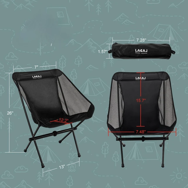 Alt view image 6 of 7 - Ultra-Light Folding Camping Chair, All-Aluminum Frame, Surper Breathable Fabric, Easy to Carry, Compact Storage Size (2, Black)