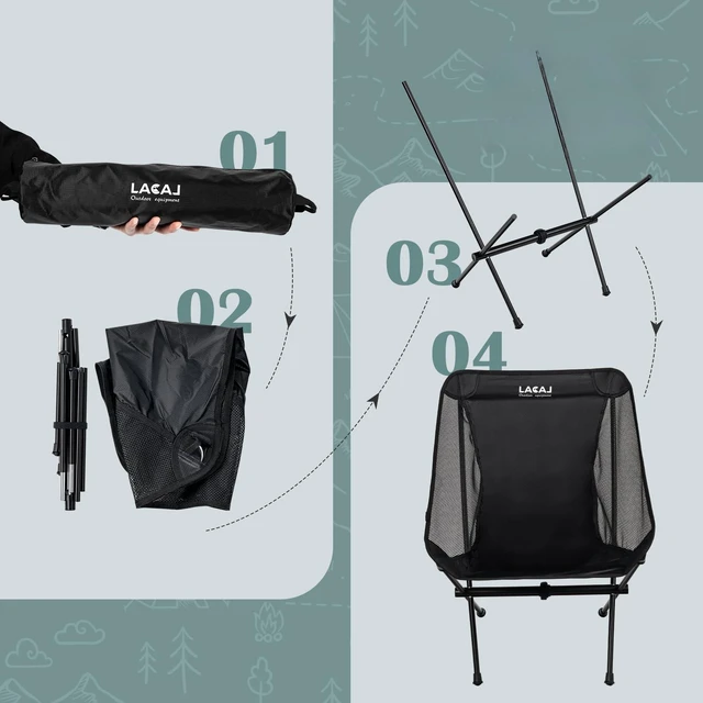 Alt view image 7 of 7 - Ultra-Light Folding Camping Chair, All-Aluminum Frame, Surper Breathable Fabric, Easy to Carry, Compact Storage Size (2, Black)