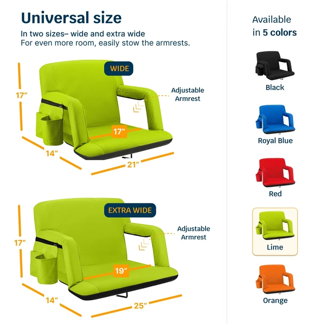 Alt view image 5 of 7 - Reclining Stadium Seat Wide Bleacher Chair with Back Support and Cushion, Armrests, Side Pockets, and Bleachers Hook Best Stadium Seats Chairs for Camping, Kayak, & Paddle Board Backs