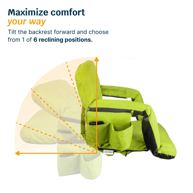 Alt view image 6 of 7 - Reclining Stadium Seat Wide Bleacher Chair with Back Support and Cushion, Armrests, Side Pockets, and Bleachers Hook Best Stadium Seats Chairs for Camping, Kayak, & Paddle Board Backs