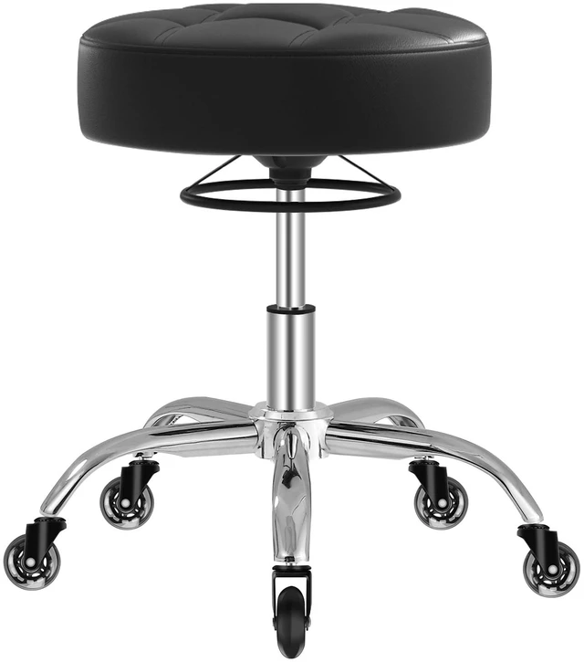 Main image of Rolling Stool Heavy Duty 400lbs: No Squeak, No Tip, Black | Super Soft Seat Cushion, 360°Swivel Height Adjustability, Smooth Rolling, designed for Tattoo Facial Massage Spa Medical