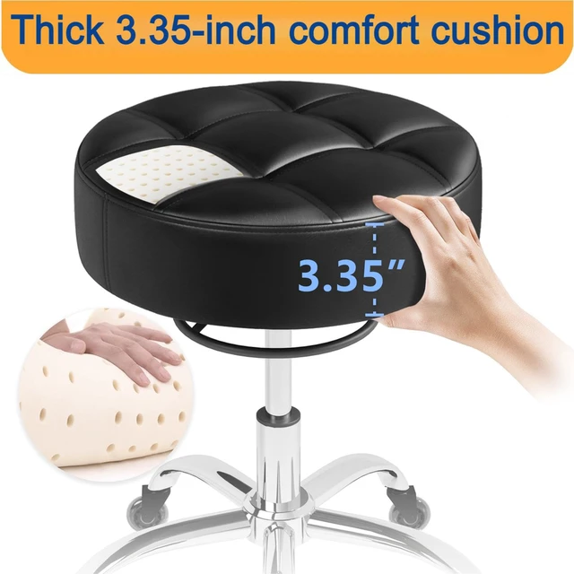 Alt view image 2 of 7 - Rolling Stool Heavy Duty 400lbs: No Squeak, No Tip, Black | Super Soft Seat Cushion, 360°Swivel Height Adjustability, Smooth Rolling, designed for Tattoo Facial Massage Spa Medical