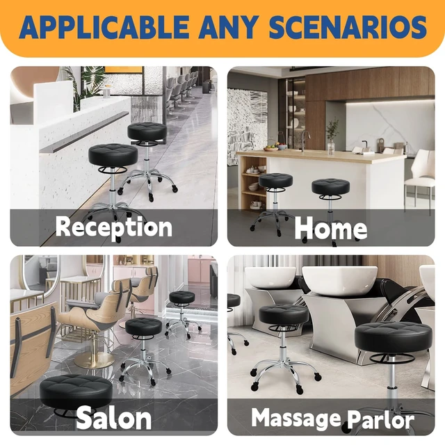 Alt view image 5 of 7 - Rolling Stool Heavy Duty 400lbs: No Squeak, No Tip, Black | Super Soft Seat Cushion, 360°Swivel Height Adjustability, Smooth Rolling, designed for Tattoo Facial Massage Spa Medical