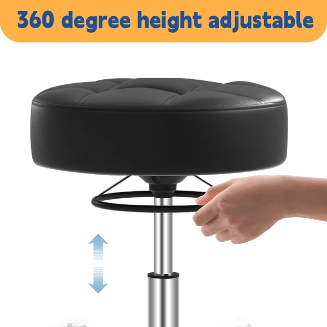 Alt view image 3 of 7 - Rolling Stool Heavy Duty 400lbs: No Squeak, No Tip, Black | Super Soft Seat Cushion, 360°Swivel Height Adjustability, Smooth Rolling, designed for Tattoo Facial Massage Spa Medical