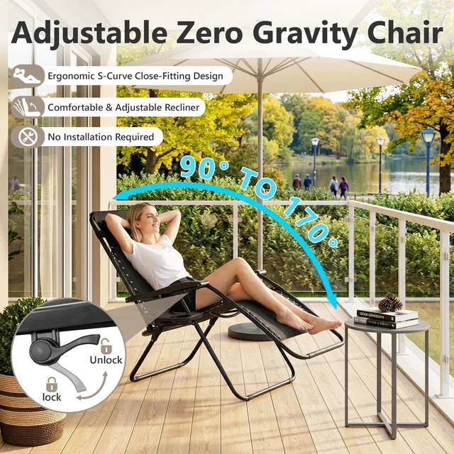 Alt view image 5 of 7 - Zero Gravity Chairs Set of 2, Adjustable Lounge Chair Outdoor Recliner, Folding Reclining Lawn Chair, Anti Gravity Chair with Pillow & Cup Holder for Pool Camping Sunbathing Beach Patio
