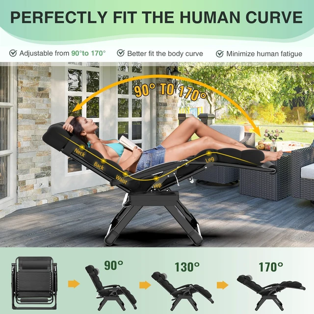 Alt view image 5 of 5 - Oversized Zero Gravity Chair, 500LBS 29In XL Outdoor Recliner Chairs | w/Removable Cushion&Headrest, Camping Lounge Chair w/ Upgraded Lock&Footrest, Reclining Patio Chairs for Indoor Outdoor