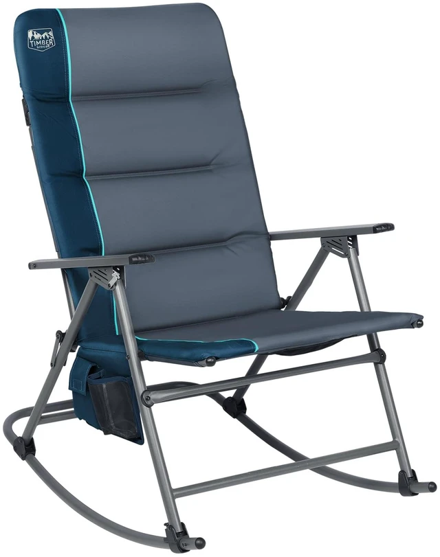 Main image of Oversized Folding Rocking Camping Chair, Padded Outdoor Rocker with High Back, Portable Outdoor Chair for Patio, Garden, Lawn, Supports up to 400 lbs, Blue