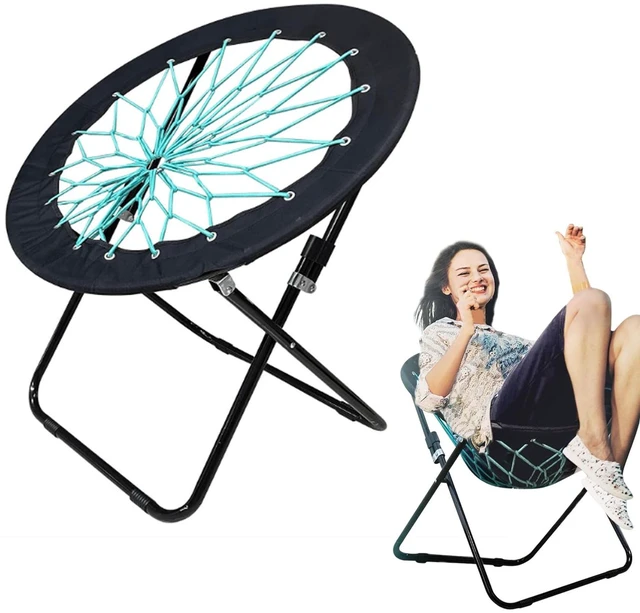Main image of Folding Bungee Chair for Indoor and Outdoor Relaxation,Black | Lightweight folding chair with durable bungee cord seat for camping, patios, bedrooms and relaxing indoors or outdoors