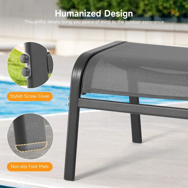 Alt view image 5 of 7 - Outdoor Ottoman Set of 2, Oversized Outdoor Foot Rest, Grey | Stackable, All Weather Outdoor Foot Stool, Supportive Textliene, Metal Frame, Patio Garden Pool Furniture