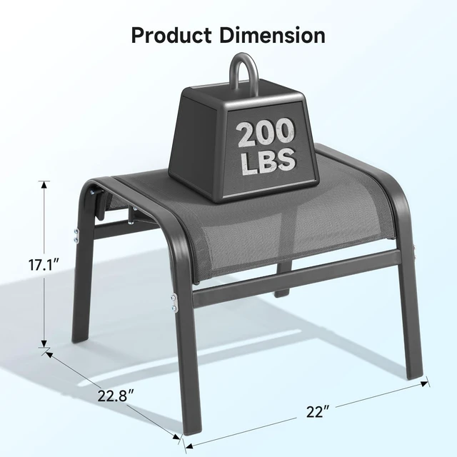 Alt view image 6 of 7 - Outdoor Ottoman Set of 2, Oversized Outdoor Foot Rest, Grey | Stackable, All Weather Outdoor Foot Stool, Supportive Textliene, Metal Frame, Patio Garden Pool Furniture