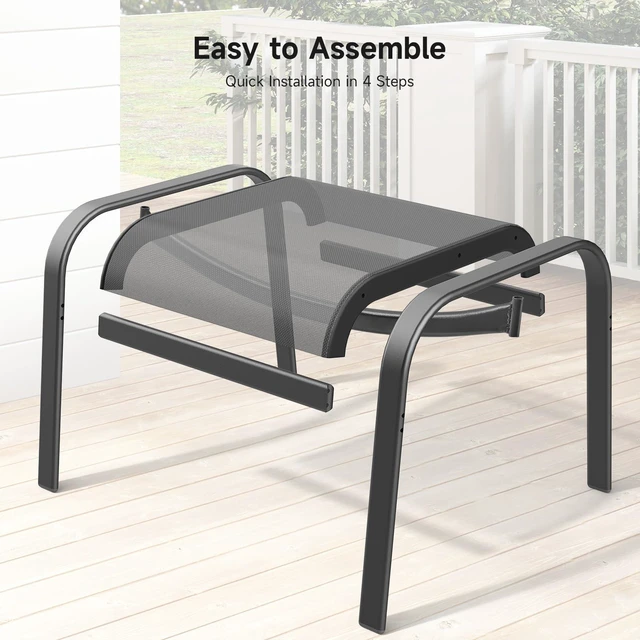 Alt view image 7 of 7 - Outdoor Ottoman Set of 2, Oversized Outdoor Foot Rest, Grey | Stackable, All Weather Outdoor Foot Stool, Supportive Textliene, Metal Frame, Patio Garden Pool Furniture