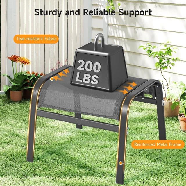 Alt view image 2 of 7 - Outdoor Ottoman Set of 2, Oversized Outdoor Foot Rest, Grey | Stackable, All Weather Outdoor Foot Stool, Supportive Textliene, Metal Frame, Patio Garden Pool Furniture