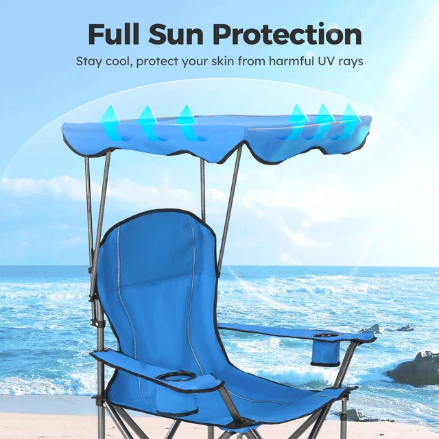 Alt view image 3 of 7 - Heavy Duty Canopy Camping Chairs with Adjustable Sunshade | Heavy duty 400 LBS, Steel Frame, Sturdy, Ergonomic,600D Oxford fabric ,Phone holder Cup holder,Carry Bag,Easy to set up
