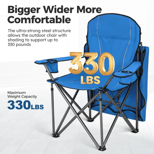 Alt view image 6 of 7 - Heavy Duty Canopy Camping Chairs with Adjustable Sunshade | Heavy duty 400 LBS, Steel Frame, Sturdy, Ergonomic,600D Oxford fabric ,Phone holder Cup holder,Carry Bag,Easy to set up