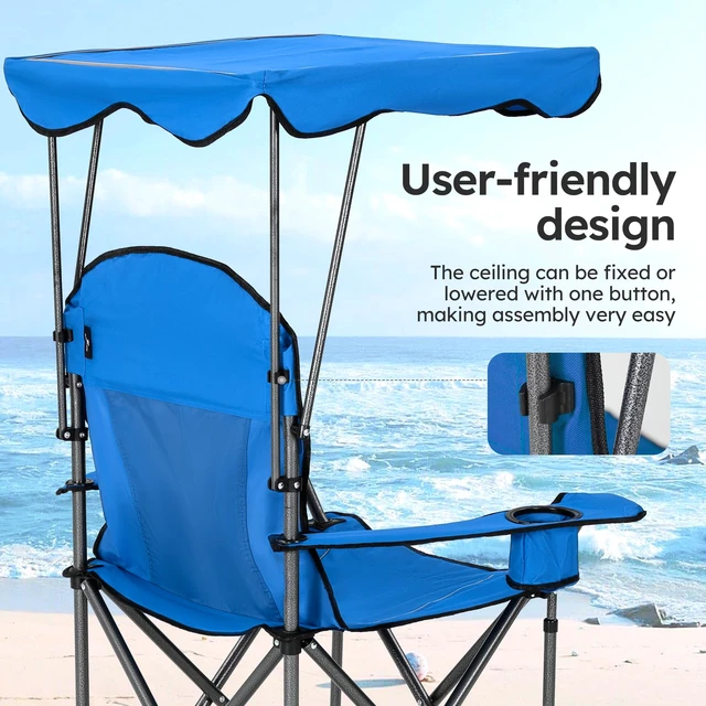 Alt view image 7 of 7 - Heavy Duty Canopy Camping Chairs with Adjustable Sunshade | Heavy duty 400 LBS, Steel Frame, Sturdy, Ergonomic,600D Oxford fabric ,Phone holder Cup holder,Carry Bag,Easy to set up