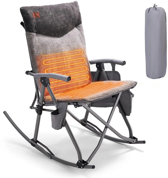 Main image of Heated Oversized Folding Rocking Camping Chair, Padded | Portable Rocker Chair for Patio, Lawn and Outdoors, Heavy Duty Hard Armchair for Adults Supports 400lbs