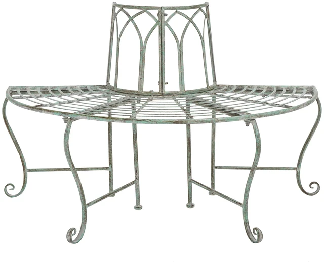 Main image of Outdoor Abia Metal Tree Bench, 50" Antique Dark Green PAT5018D | Tree Bench, 50", Iron, Patio Outdoor