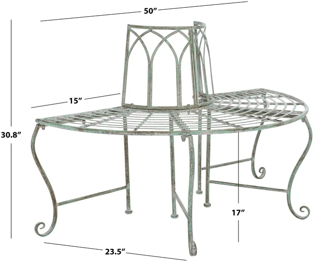 Alt view image 2 of 5 - Outdoor Abia Metal Tree Bench, 50" Antique Dark Green PAT5018D | Tree Bench, 50", Iron, Patio Outdoor