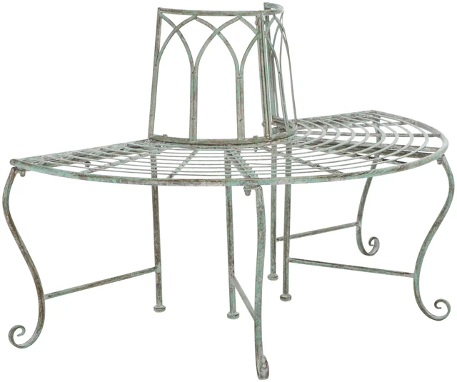 Alt view image 5 of 5 - Outdoor Abia Metal Tree Bench, 50" Antique Dark Green PAT5018D | Tree Bench, 50", Iron, Patio Outdoor