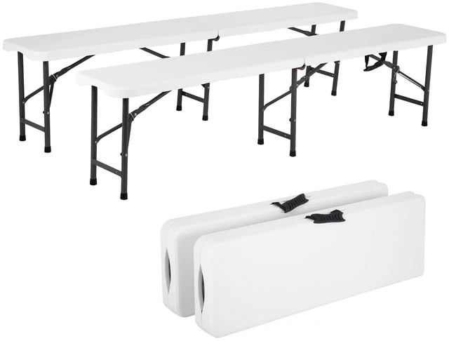 Main image of 6FT Bench Chair Plastic Folding Bench Plastic Portable Outdoor Bench Garden Bench with Carrying Handle and Lock for Camping Picnic Party Dining 2 Pack White