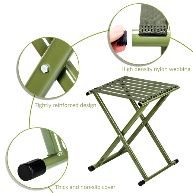 Alt view image 2 of 7 - Folding Stool, 2-Pack Portable Camping Stool 17.8inch Height Lightweight Stainless Steel Foldable Chair for Outdoor Camping Walking Hunting Hiking Fishing, Support 225 lbs