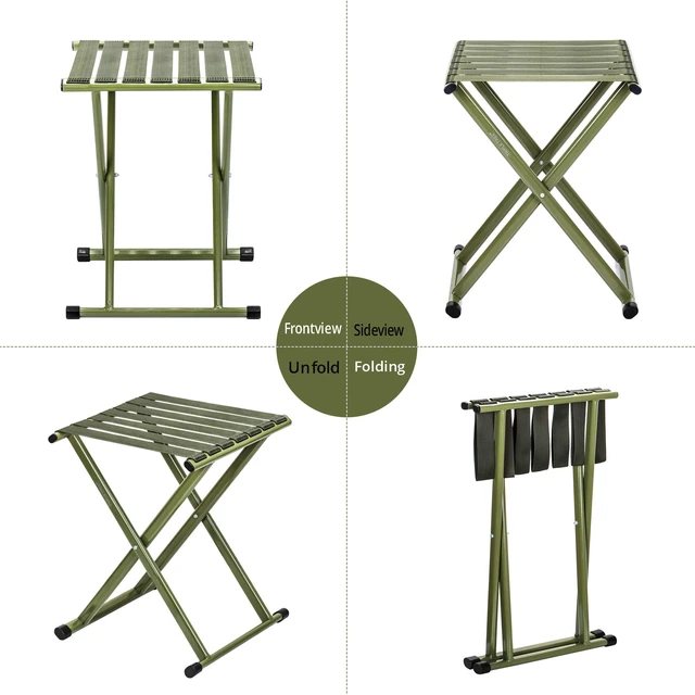 Alt view image 3 of 7 - Folding Stool, 2-Pack Portable Camping Stool 17.8inch Height Lightweight Stainless Steel Foldable Chair for Outdoor Camping Walking Hunting Hiking Fishing, Support 225 lbs