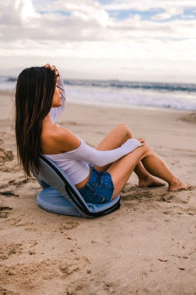 Alt view image 5 of 7 - "Go Anywhere Reclining Camp Chair, Grey | A padded steel-frame chair with a 5-position reclining backrest, carry strap, and 300-pound capacity.