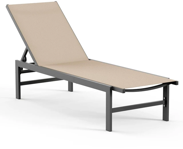 Main image of Lounge Chair Outdoor, Aluminum Pool Lounge Chairs with 5-Position Recliner, Patio Chaise Lounge Outdoor for Backyard, Poolside, Deck (Khaki)