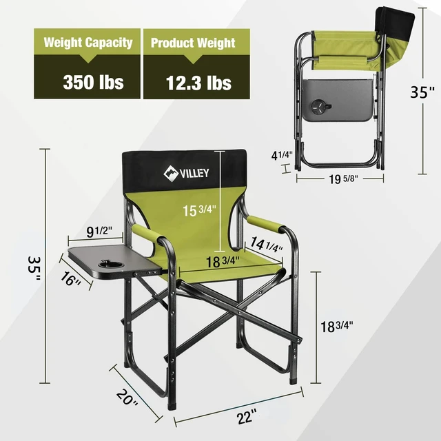 Alt view image 4 of 6 - Heavy Duty Directors Chair, Folding Camping Chair, 350 lbs Capacity | Durable Outdoor Chair with Side Table & Cup Holder for Camping, Tailgating, Lawn, Picnic, Fishing & Beach