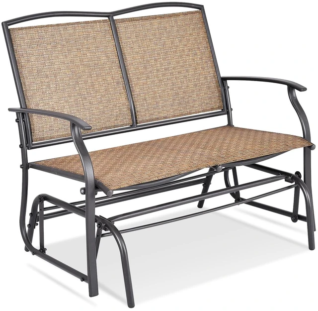 Main image of Patio Glider Benches for Outside, Swing Glider Chair w/Steel Frame | 400 LBS Capacity, Patio Swing Rocker, 2-Person Loveseat for Backyard, Poolside, Lawn, Balcony, Porch Glider Bench(Brown)