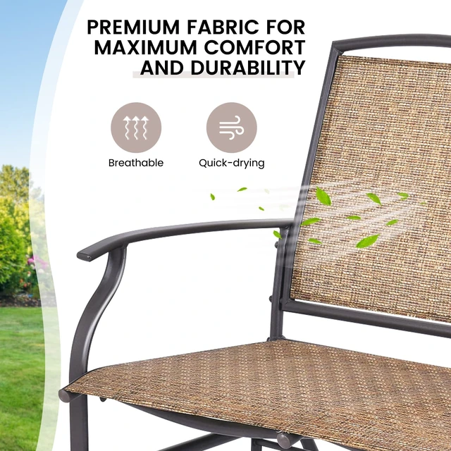 Alt view image 3 of 7 - Patio Glider Benches for Outside, Swing Glider Chair w/Steel Frame | 400 LBS Capacity, Patio Swing Rocker, 2-Person Loveseat for Backyard, Poolside, Lawn, Balcony, Porch Glider Bench(Brown)