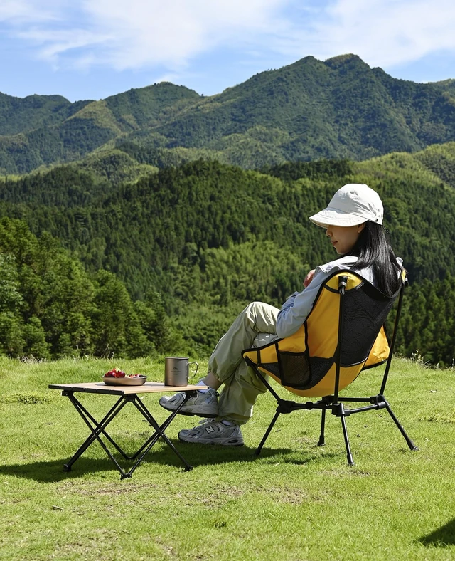 Alt view image 5 of 7 - Ultralight Compact Folding Anti-Sinking Chair, Red 2PC | Anti-Sinking Large Feet, Aluminum Square Frame, with Carry Bag and Back Support Webbing, for Camping Beach Backpacking