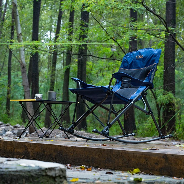Alt view image 2 of 7 - Padded Folding Rocking Chair Heavy Duty Camping Patio Porch Backyard Lawn Garden Balcony Rocker Indoor Outdoor with Carry Bag