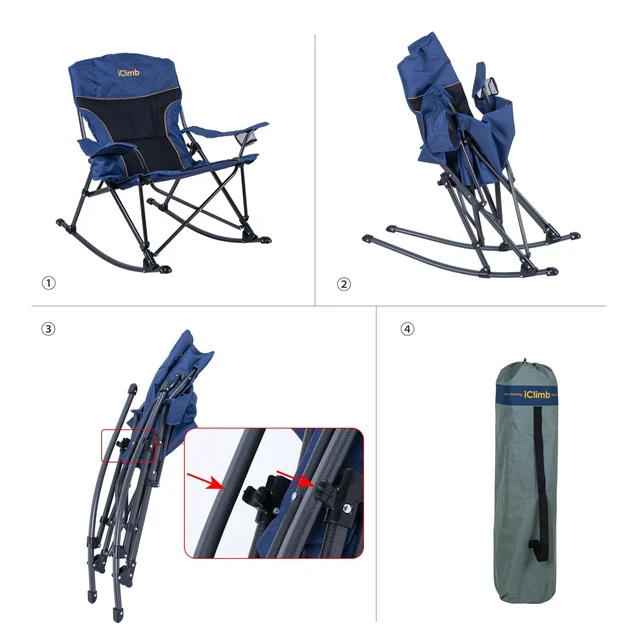 Alt view image 3 of 7 - Padded Folding Rocking Chair Heavy Duty Camping Patio Porch Backyard Lawn Garden Balcony Rocker Indoor Outdoor with Carry Bag