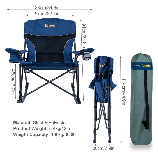 Alt view image 7 of 7 - Padded Folding Rocking Chair Heavy Duty Camping Patio Porch Backyard Lawn Garden Balcony Rocker Indoor Outdoor with Carry Bag