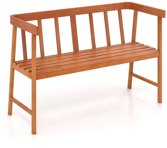 Main image of Outdoor Eucalyptus Wood Bench, 2-Person Garden Bench, Natural | Backrest & Armrests, Garden Bench with Slatted Seat for Porch, Park, Backyard, 800 Lbs Max Load, 43" L x 18" W x 28" H