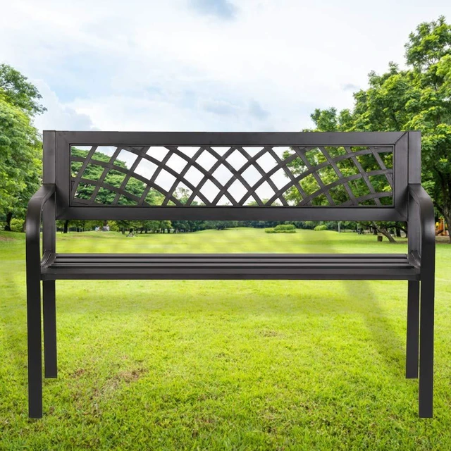 Main image of Garden Bench Outdoor Bench with Plastic Backrest for Patio Metal Bench Park Bench or Yard Porch Clearance Work Entryway