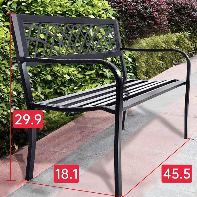 Alt view image 3 of 7 - Garden Bench Outdoor Bench with Plastic Backrest for Patio Metal Bench Park Bench or Yard Porch Clearance Work Entryway