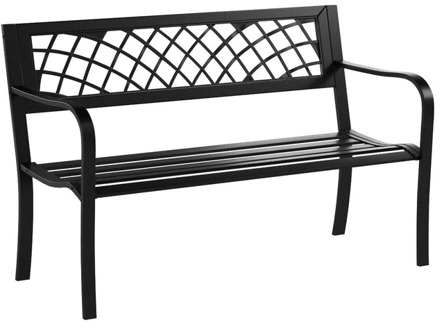 Alt view image 4 of 7 - Garden Bench Outdoor Bench with Plastic Backrest for Patio Metal Bench Park Bench or Yard Porch Clearance Work Entryway