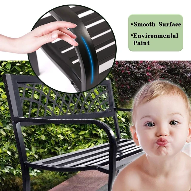 Alt view image 6 of 7 - Garden Bench Outdoor Bench with Plastic Backrest for Patio Metal Bench Park Bench or Yard Porch Clearance Work Entryway