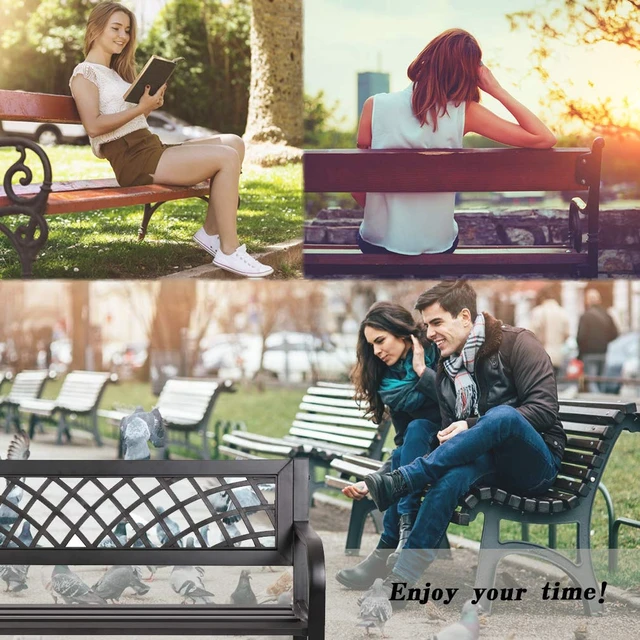 Alt view image 7 of 7 - Garden Bench Outdoor Bench with Plastic Backrest for Patio Metal Bench Park Bench or Yard Porch Clearance Work Entryway