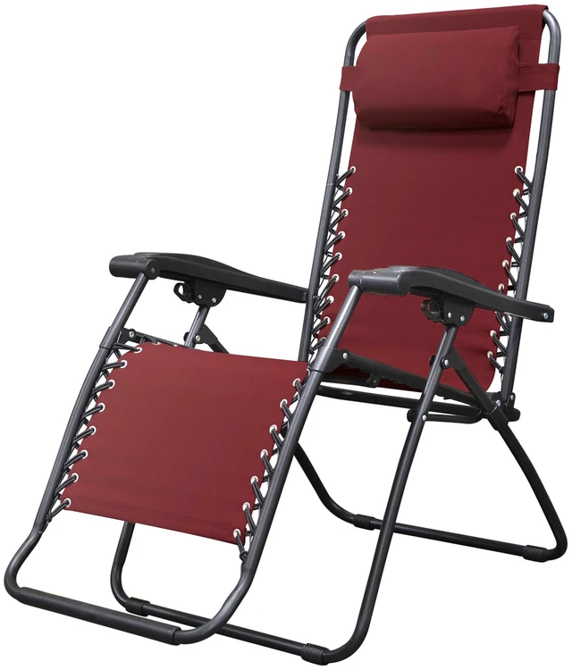 Main image of Sports Zero Gravity Outdoor Portable Folding Camping Lawn Deck Patio Pool Recliner Lounge Chair for Adults, Adjustable Headrest, Burgundy