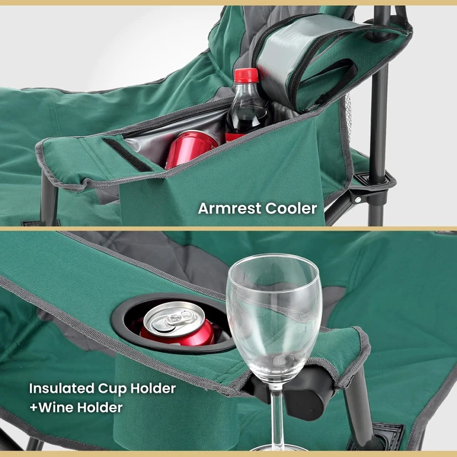 Alt view image 4 of 7 - Deluxe Folding Camp Chair, Integrated Cooler, Headrest | and Dual Cup Holders., 550lb Capacity Heavy-Duty Quad, Camping, Beach, Tailgating, Fishing, Patio, Hunting, Backyard, Picnic