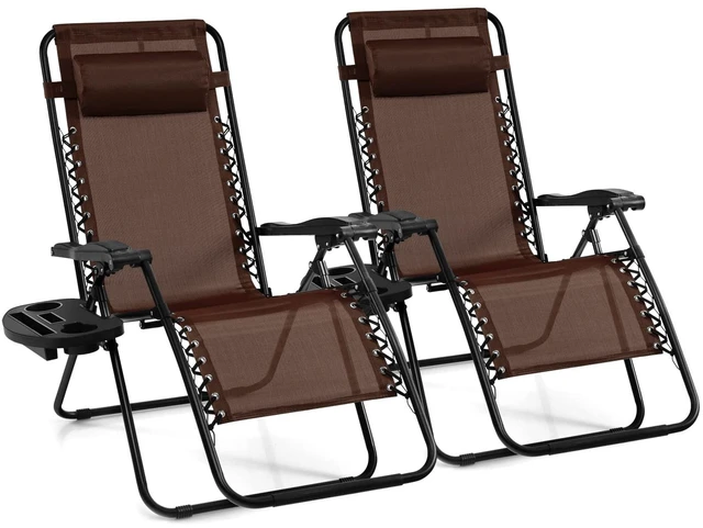 Main image of 2 PCS Zero Gravity Chair, Outdoor Chaise Lounge with Cup Holder, Patio Folding Chairs Recliner for Yard Pool Lawn Balcony