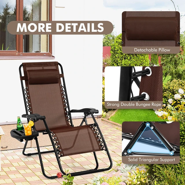 Alt view image 4 of 7 - 2 PCS Zero Gravity Chair, Outdoor Chaise Lounge with Cup Holder, Patio Folding Chairs Recliner for Yard Pool Lawn Balcony